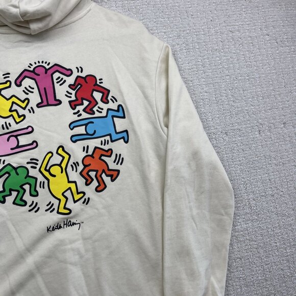 Keith Haring x H&M Hoodie Sweatshirt Cream Dancing People Rainbow Multicolor S - Picture 4 of 14